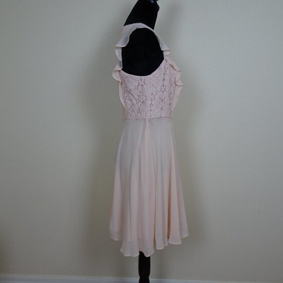 Nanette Lepore Chiffon Dress Women's Size 8 Pink Ruffle Lace Wedding Guest - Picture 6 of 7